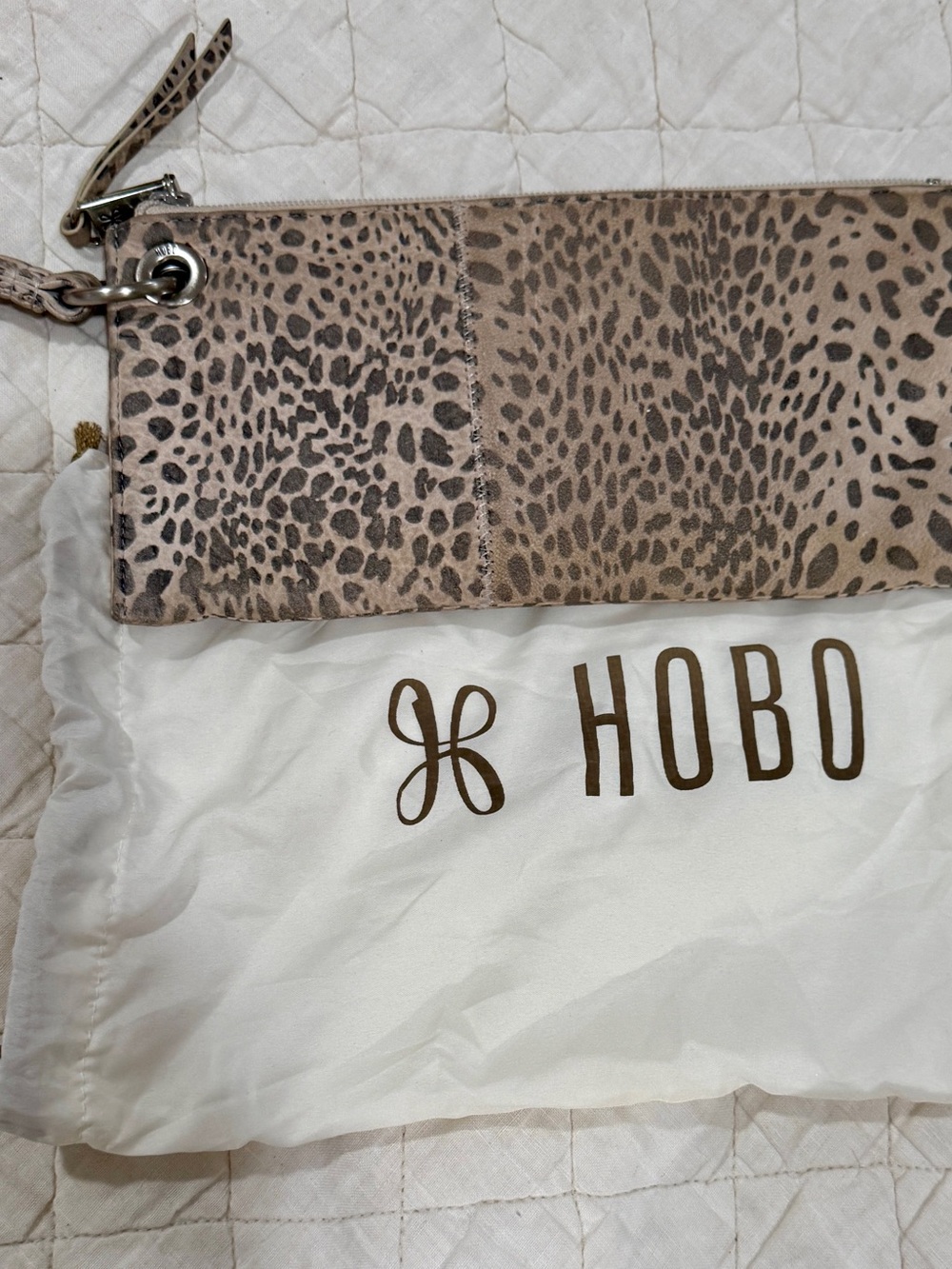 HOBO Leopard-Print Wristlet in Taupe and Brown
